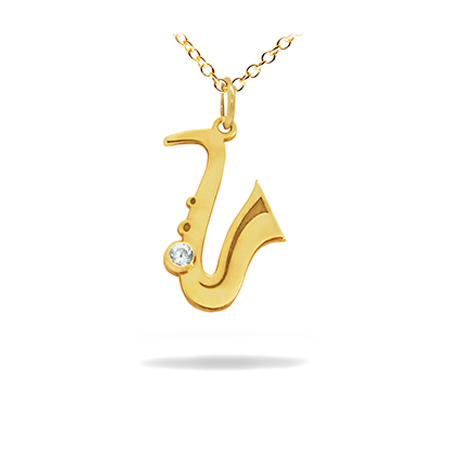 Diamond 14K Solid Gold Music Pendant -  Saxophone