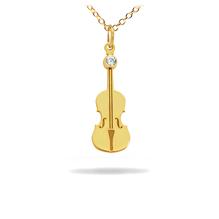 Diamond 14K Solid Gold Music Pendant -  Violin