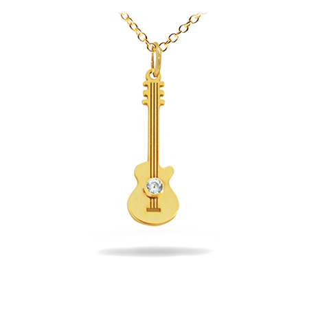 Diamond 14K Solid Gold Music Pendant -  Guitar