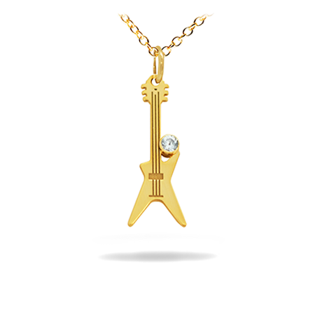 Diamond 14K Solid Gold Music Pendant -  Electric Guitar 