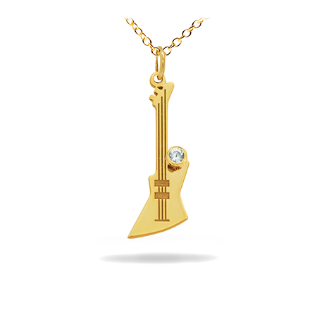 Diamond 14K Solid Gold Music Pendant -  Electric Guitar