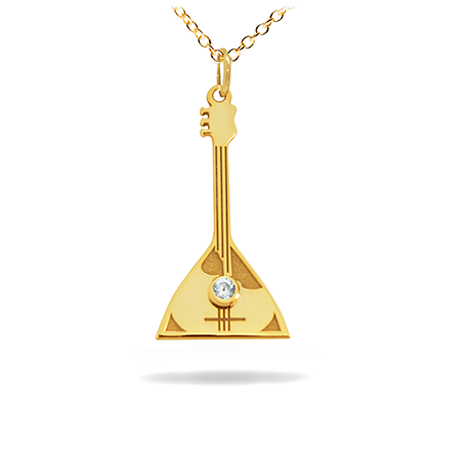 Diamond 14K Solid Gold Music Pendant -  Balalaika