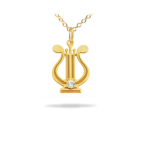 Diamond 14K Solid Gold Music Pendant -  Ancient Lyre