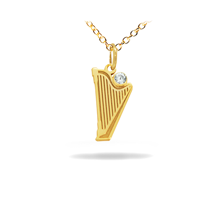 Diamond 14K Solid Gold Music Pendant -  Harp