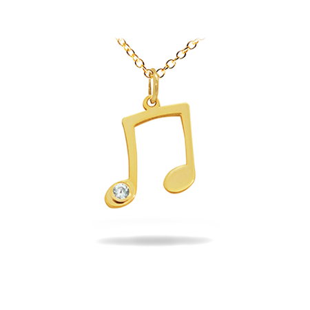 Diamond 14K Solid Gold Music Pendant -  Beam Music Notes