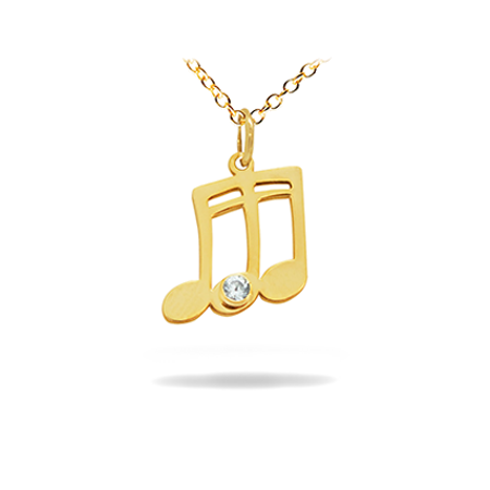 Diamond 14K Solid Gold Music Pendant -  Musical Note