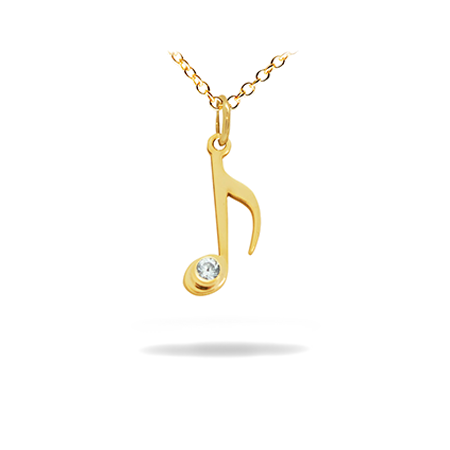 Diamond 14K Solid Gold Music Pendant -  Quaver Note