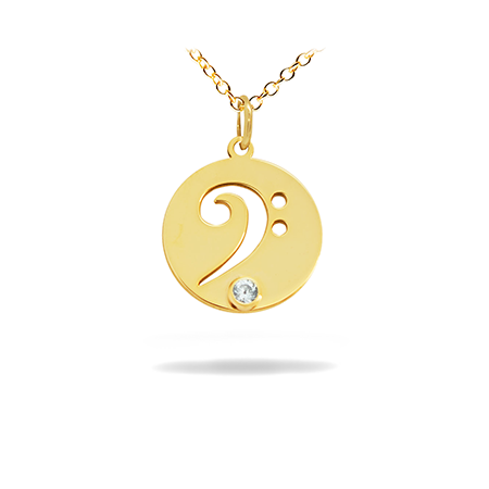 Diamond 14K Solid Gold Music Pendant -  F Clef