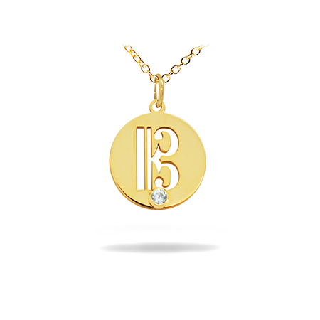 Diamond 14K Solid Gold Music Pendant -  C Clef