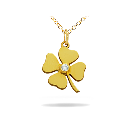 14K Solid Gold Symbol Diamond Necklace - Four-leaf clover