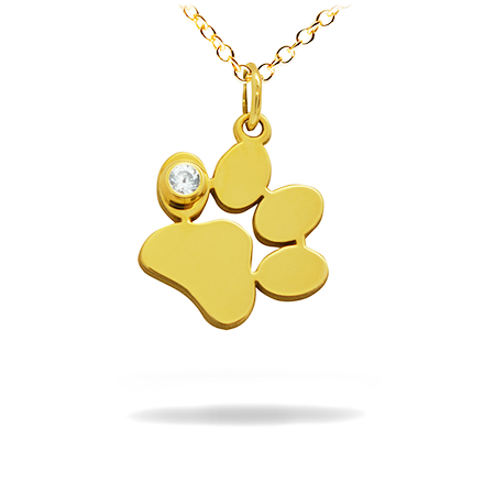 14K Solid Gold Diamond Pendant - Dog paw