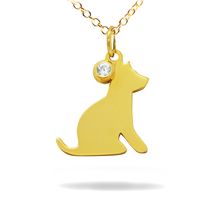 14K Solid Gold Diamond Pendant - Dog
