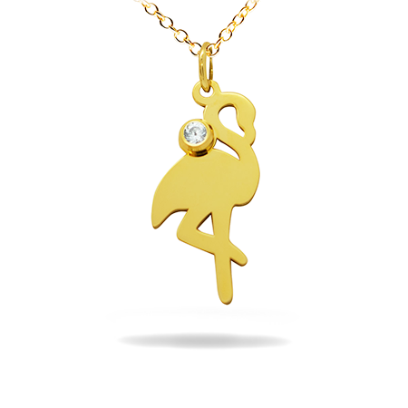 14K Solid Gold Diamond Pendant - Flamingo