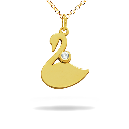 14K Solid Gold Diamond Pendant - Swan