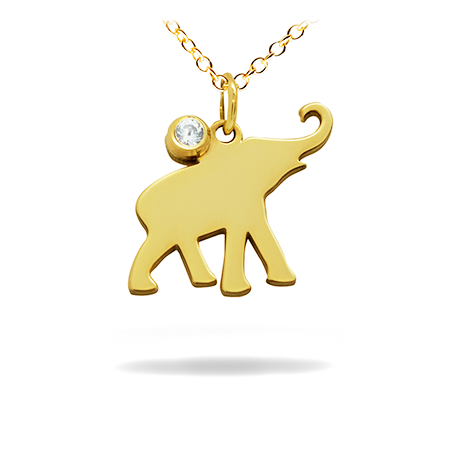 14K Solid Gold Diamond Pendant - Elephant