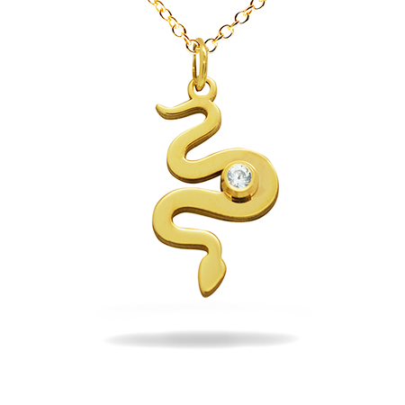 14K Solid Gold Diamond Pendant - Snake