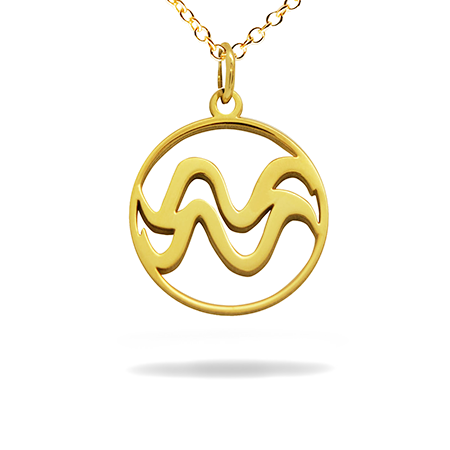 14K Solid Gold Zodiac sign Necklace - Aquarius