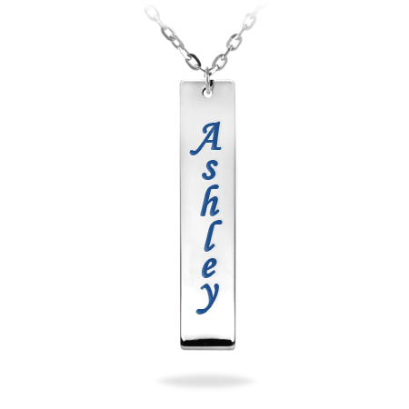 Personalized Sterling Silver Vertical Rectangle Nameplate Enamelled Necklace