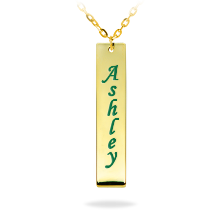 Personalized Gold Plated Sterling Silver Vertical Rectangle Nameplate Enamelled Necklace