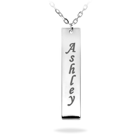 Personalized Sterling Silver Vertical Rectangle Engraved Nameplate Necklace