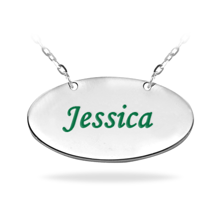 Personalized Sterling Silver Oval Nameplate Enamelled Necklace