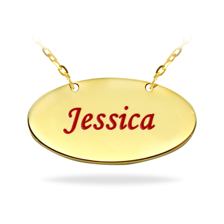 Personalized Gold Plated Sterling Silver Oval Nameplate Enamelled Necklace
