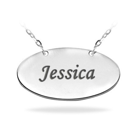 Personalized Sterling Silver Oval Engraved Nameplate  Necklace 