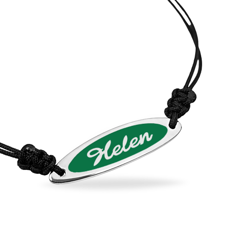 Sterling Silver (White) Oval Nameplate Bracelet Enamelled