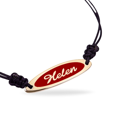 Personalized Sterling Silver Oval Enamelled Nameplate Bracelet with Bas Relief Letters