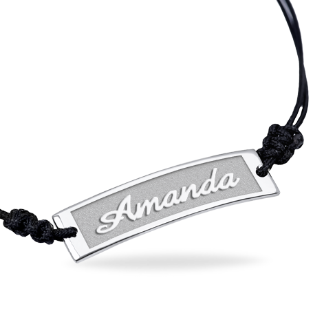 Personalized Sterling Silver Parallelogram Carved Nameplate Bracelet with Bas Relief Letters