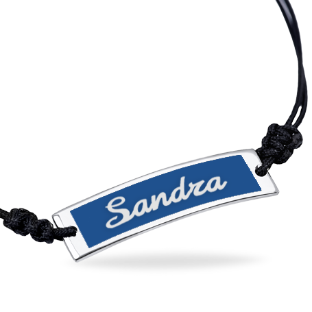 Personalized Sterling Silver Parallelogram Enamelled Nameplate Bracelet with Bas Relief Letters