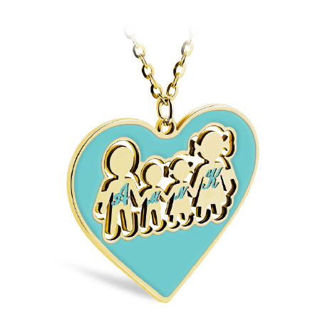 Heart Shaped Family Necklace with Turquoise Enamel (Font 5)
