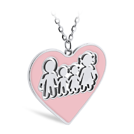 Heart Shaped Family Necklace with Pink Enamel