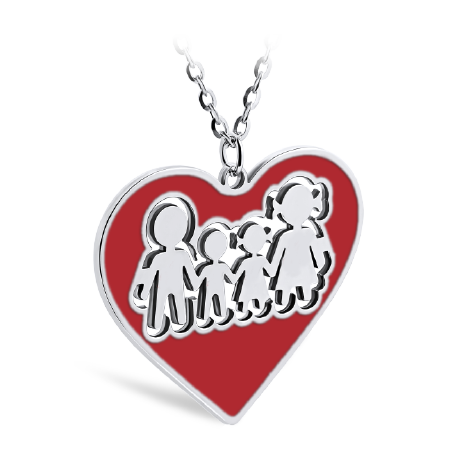 Heart Shaped Family Necklace with Red Enamel