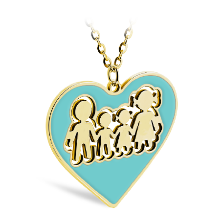 Heart Shaped Family Necklace with Turquoise Enamel