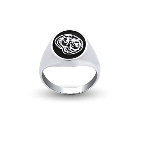 Ασημένιο Οβάλ Δαχτυλίδι Σεβαλιέ με Χάραξη - Σύμβολο