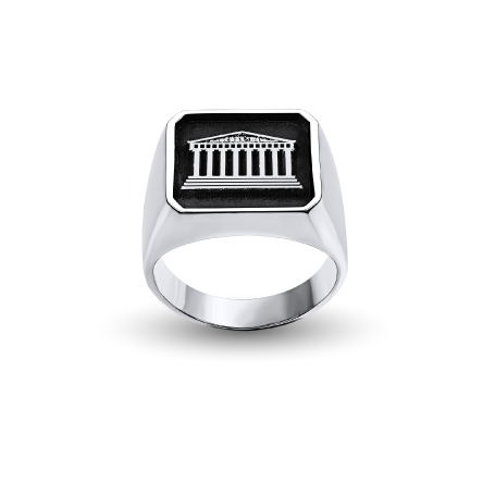 Custom Silver Square-Top Ring with Symbol and Engraving