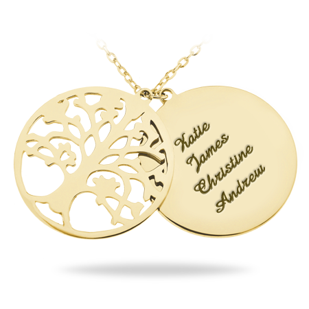 Family Tree Necklace with Engraved Names in Back