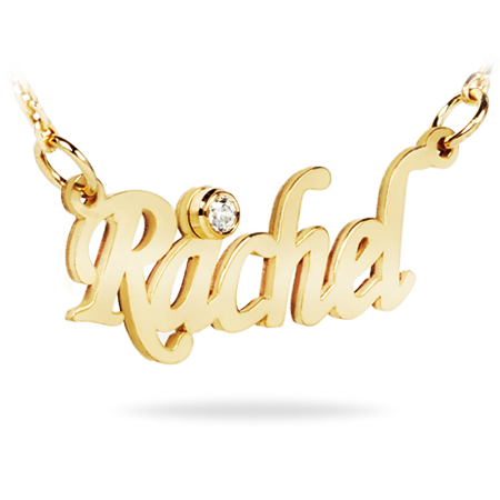 14K Solid Gold Name Necklace with Diamond (Font 2) Medium size