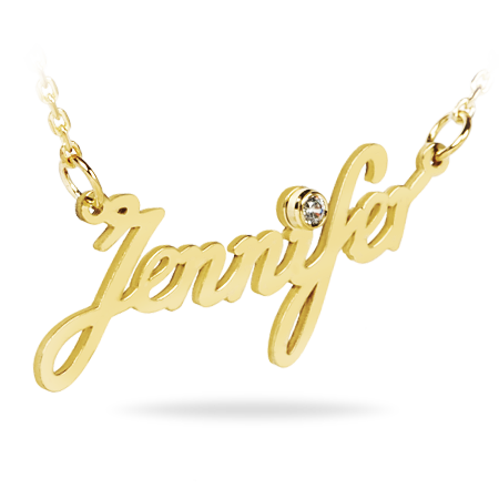 Sterling Silver Name Necklace Classic with Zirconia Stone - Font 3 (medium)
