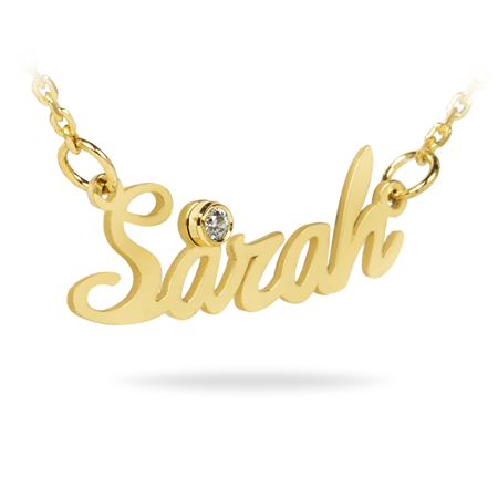 Sterling Silver Name Necklace with Zirconia (Font 5) - Medium size