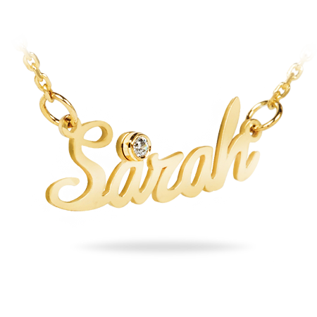 14K Solid Gold Name Necklace with Diamond (Font 5) Medium size
