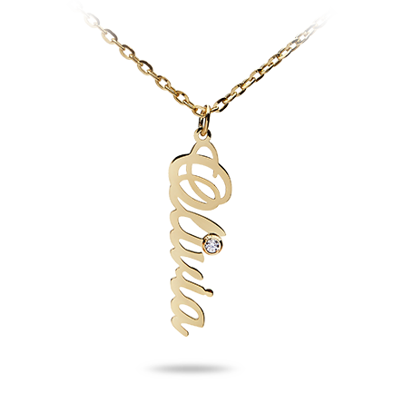 Sterling Silver Name Necklace Classic Vertical with Zirconia Stone Small size Personal Jewel