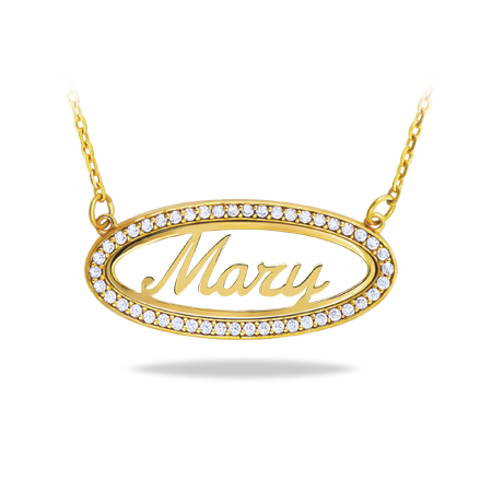 Name Necklace in Oval Frame with Zirconia - Medium size