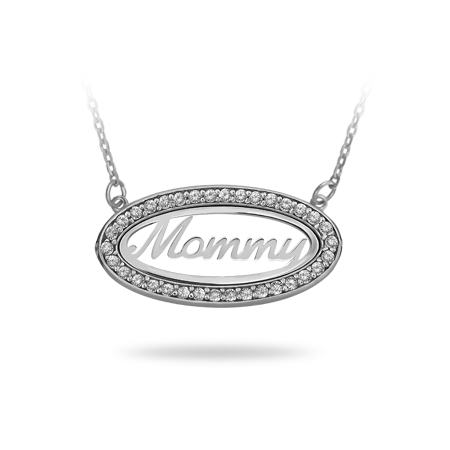 Name Necklace in Oval Frame with Zirconia - Small size