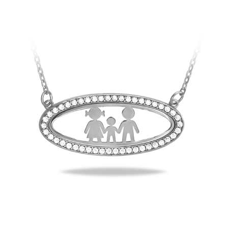 Oval Frame Family Necklace with Zirconia