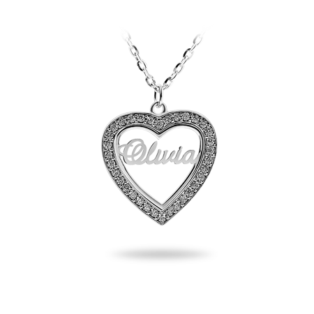 Name Necklace in Heart Shape Frame with Zirconia