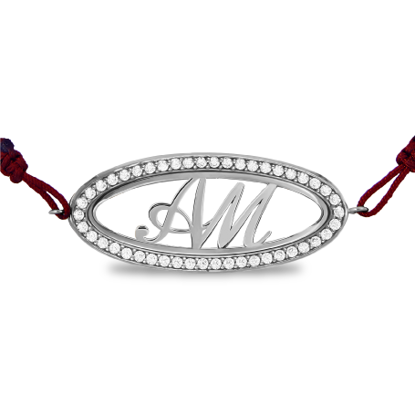 Name Bracelet in Oval Frame with cord & Zirconia - Double Initial