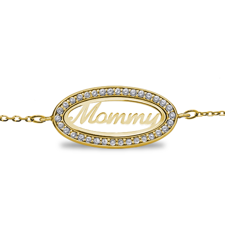 Name Bracelet in Oval Frame with chain & Zirconia - Name