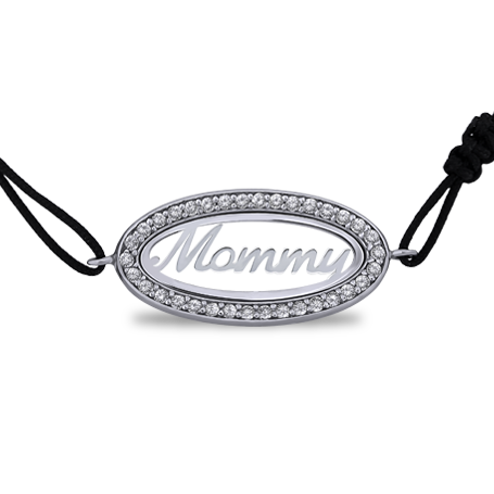 Name Bracelet in Oval Frame with cord & Zirconia - Name